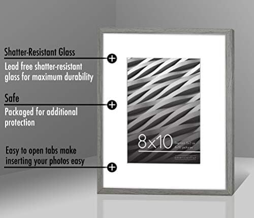 Americanflat 8x10 Picture Frame with Shatter-Resistant Glass - Use as 5x7 Frame with Mat or Display 8x10 Photo Without Mat - Streamline Collection - Picture Frames for Tabletop and Wall - Grey