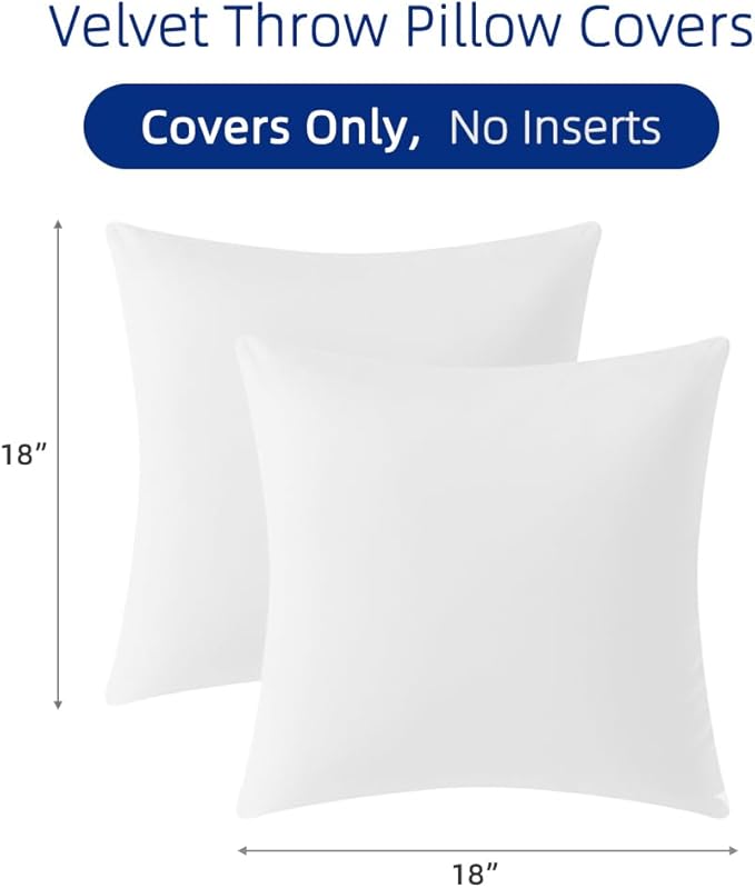 QUORGVES White Velvet Pillow Covers 18x18 Inch Set of 2, Soft Solid Decorative Square Throw Pillow Covers, Decor Cushion Covers for Bed Sofa Couch Bedroom Living Room