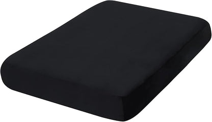 hyha Velvet Couch Cushion Covers, Soft Sofa Seat Covers for sectional 2 Cushion Couch Washable, Magic Sofa Slipcover with Elastic Bottom, Non-Slip Furniture Protector for Pets, Kid(Medium, Black)