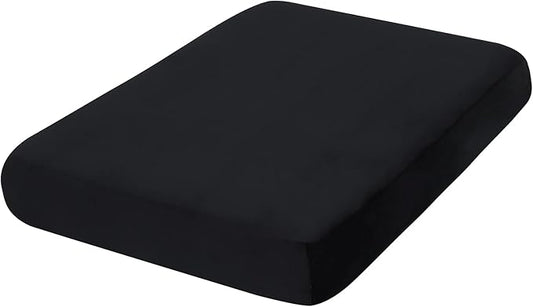 hyha Velvet Couch Cushion Covers, Soft Sofa Seat Covers for sectional 2 Cushion Couch Washable, Magic Sofa Slipcover with Elastic Bottom, Non-Slip Furniture Protector for Pets, Kid(Medium, Black)