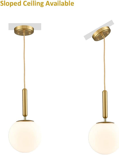 DIRYZON Mid Century Gold Pendant Lighting for Kitchen Island, Modern Hanging Pendant Light Fixture with Globe Milky White Glass for Bedroom Bathroom Entryway 7.9 Inch