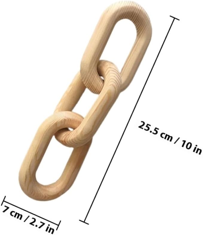Wooden Chain Link Decor 3-Links Minimalist Farmhouse Wood Accent 25.5x7x2cm Rustic Living Room Table and Fireplace Mantel Decoration