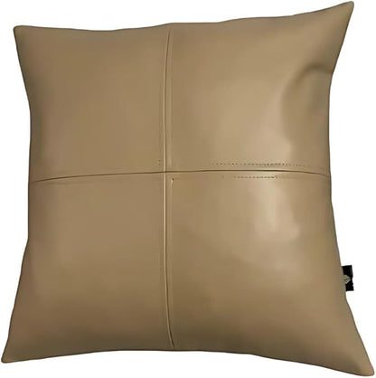 LL LEATHER LOVERS Lambskin Leather Pillow Cover - Sofa Cushion Case - Decorative Throw Covers for Living Room & Bedroom, 20x20 Inches - Gold Beige Pack of 2