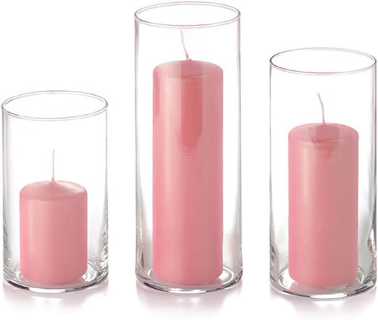 yummi Set of 12 Slim Pillars & Cylinder Candles – Light Rose
