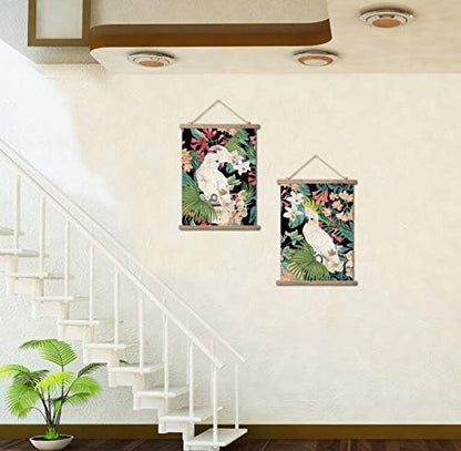 ABoby Vintage Hanging Parrot Posters, Decorative Wall Art Prints, Printed on Linen with Wood Frames, Ready to Hang