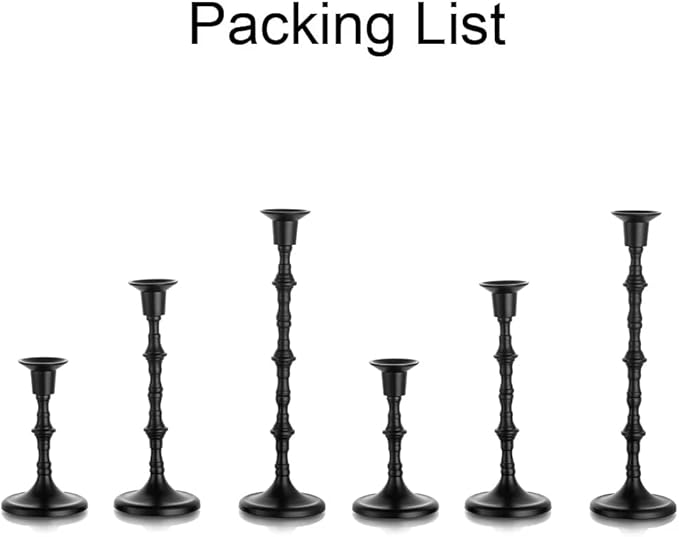 Black Taper Candle Holders: Tall Candlestick Holders Decorative Candle Stick Holder for Halloween Christmas Thanksgiving Kwanzaa Shabbat Table Living Room Mantle Decor Set of 6