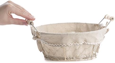 Factory Direct Craft Versatile Round White Washed Chicken Wire Basket With Natural Linen Liner for Home Decor Organization