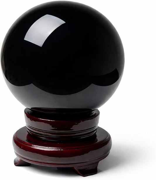 Mina Heal Rare Large Obsidian Crystal Sphere for Meditation, Healing, Feng Shui, and Protection – Handcrafted Black Obsidian Ball with Stand
