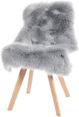 HUAHOO Premium Genuine Sheepskin Rug Grey Real Australia Sheepskin Natural Lambskin Fur Area Rug Seat Covers for Kids Bedroom Sofa Chair Cover Pets Dogs Mat Single Pelt/2'x 3' Silver Grey