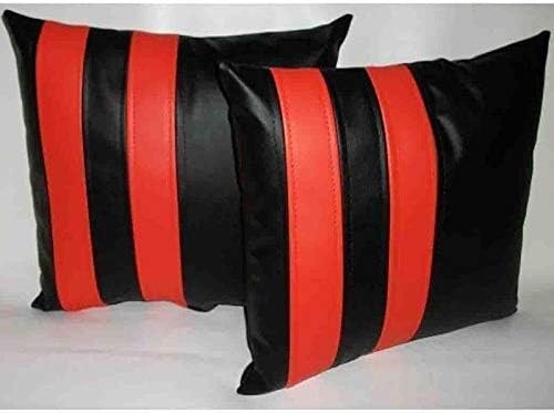 Lambskin Leather Pillow Cover - Sofa Cushion Case - Decorative Throw Covers for Living Room & Bedroom, 16x16 Inches - Orange Black 01 Pack of 1