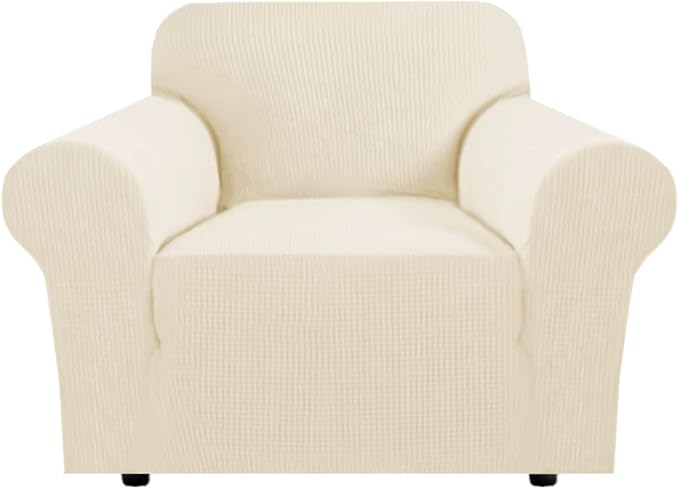 H.VERSAILTEX Stretch Chair Slipcover Sofa Cover Furniture Protector Cover High Spandex Small Checks Knitted Jacquard Sofa Cover Chair Covers for Living Room, Armchair 31"-40", Cream