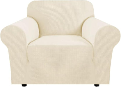 H.VERSAILTEX Stretch Chair Slipcover Sofa Cover Furniture Protector Cover High Spandex Small Checks Knitted Jacquard Sofa Cover Chair Covers for Living Room, Armchair 31"-40", Cream