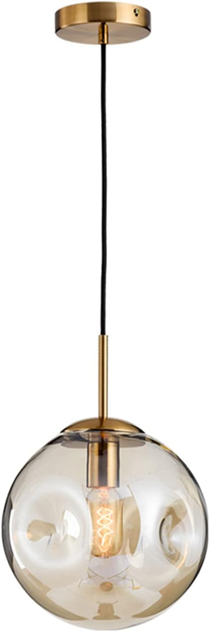 Brikey Glass Spherical Pendant Light,Gold Iron & Glass Globe Hanging Ceiling Lamp (9.8‘’, Amber)