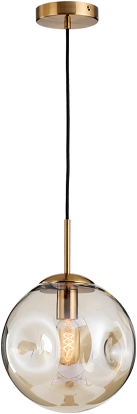 Brikey Glass Spherical Pendant Light,Gold Iron & Glass Globe Hanging Ceiling Lamp (7.8‘’, Amber)