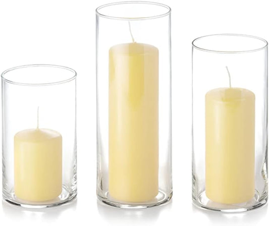 YummiCandles Set of 12 Slim Pillar & Cylinder Candles – Buttercup Yellow
