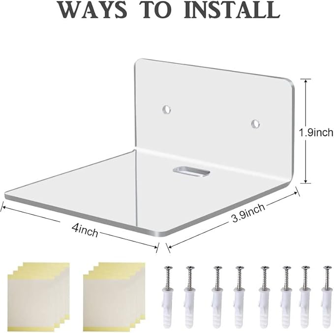 4 Pack Small Wall Shelf, 4'' Acrylic Wall Shelves Display Ledges for Storage & Decoration, Small Floating Shelf for Wall with 2 Types of Installation (Adhesive or Screw)