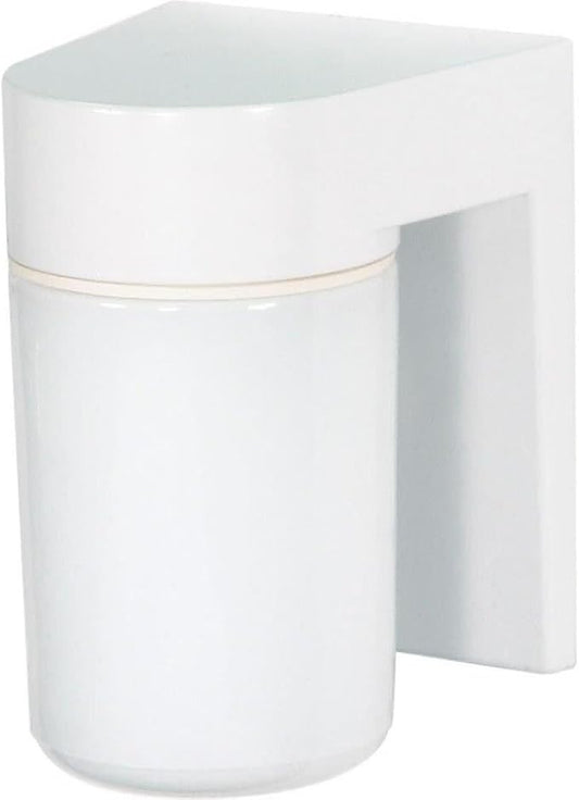 Nuvo Lighting SF77/530 Utility Fixture Die Cast Aluminum Durable Outdoor Wall Mount Porch and Patio Light with White Glass Cylinder, White