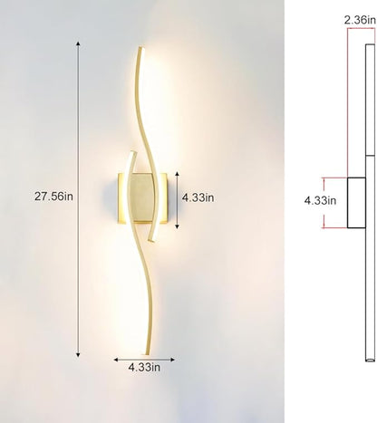 Modern Gold Wall Light Fixture Set of 2, RC Dimmable LED Wall Light Indoor, LED Wall Decor for Hallway Bedroom Living Room, Hardwired Wall Sconce with Remote Control, 27.56" in, Timer, Memory