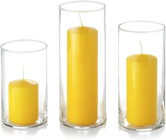 yummi Set of 36 Slim Pillars & Cylinder Candles – Bright Yellow
