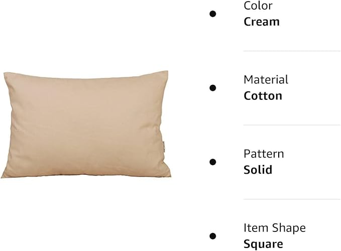 TangDepot Handmade Decorative Solid 100% Cotton Canvas Throw Pillow Covers/Pillow Shams, (12"x20", Cream)