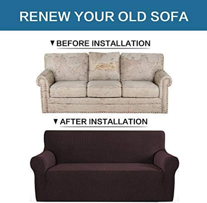 H.VERSAILTEX Stretch Couch Covers for 3 Cushion Couch Sofa Pet Friendly Soft Covers for Couches Feature Thick Checked Jacquard Fabric with Elastic Bottom, Sofa Large - Chocolate