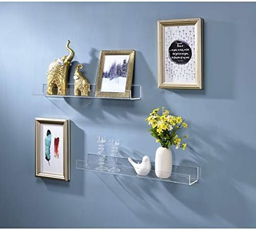 Cerpourt Acrylic Floating Wall Ledge Shelf, Wall Mounted Nursery Kids Bookshelf, Invisible Spice Rack, Clear Bathroom Storage Shelves Display,Acrylic 15" Invisible Bookshelf, Set of 4