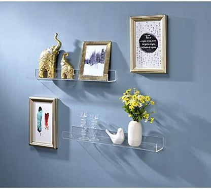 Cerpourt Acrylic Floating Wall Ledge Shelf, Wall Mounted Nursery Kids Bookshelf, Invisible Spice Rack, Clear Bathroom Storage Shelves Display,Acrylic 15" Invisible Bookshelf, Set of 4