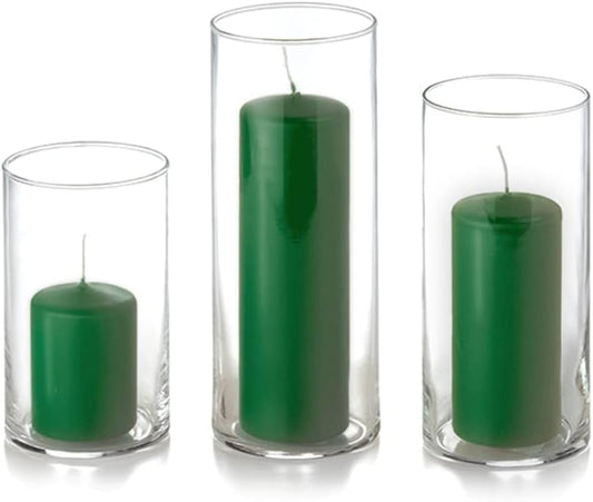 YummiCandles Set of 12 Slim Pillar & Cylinder Candles – Hunter Green
