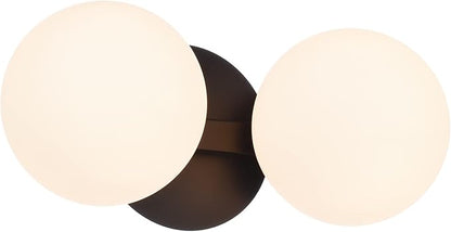 Black Bathroom Vanity Light Fixtures, Modern 2 Lights Globe Wall Sconce Lighting, Porch Wall Mount Light Fixture for Bathroom, Mirror Cabinets Hallway Stairs (Matte Black, 2-Light)