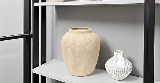 Handcrafted Moon Jar Ceramic Vase - Textured Beige Spherical Pottery - Minimalist Wabi-Sabi Home Decor - Natural Finish Round Vase [11.8" W x 12.6" H]