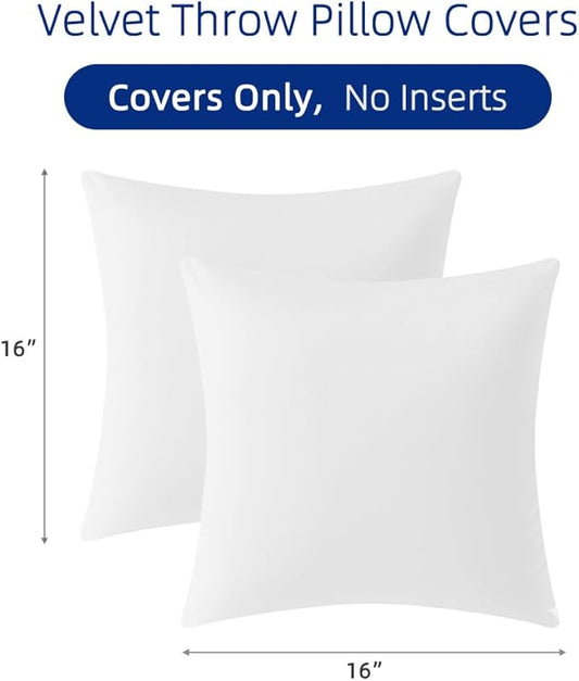 QUORGVES White Velvet Pillow Covers 16x16 Inch Set of 2, Soft Solid Decorative Square Throw Pillow Covers, Decor Cushion Covers for Bed Sofa Couch Bedroom Living Room