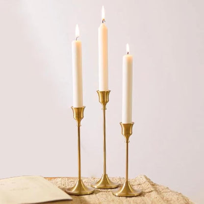 2 Sets(6 Pcs) Candle Stick Holders，Brass Gold Metal Taper Candle Holders, Vintage Modern Decorative Centerpiece Candlestick Holders for Table Mantel Wedding Housewarming Gift