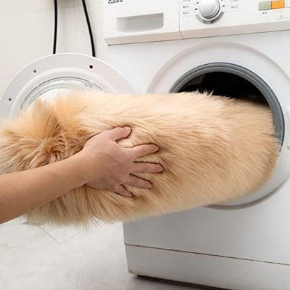 Fluffy Faux Fur Rug Brown Sheepskin Area Rug,4x6 Ft Ultra Soft Shaggy Plush Rug for Bedroom Bedside Living Room Nursery Kids Room