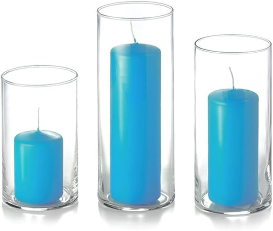 Yummi Set of 36 Slim Pillar & Cylinder Candles – Caribbean Blue