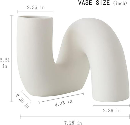 White Ceramic Flower Vase for Decor,Modern Minimalist Abstraction Vases,Farmhouse Decorative vase for Centerpieces,Kitchen,Office, Living Room,Wedding Floral Decoration (White)