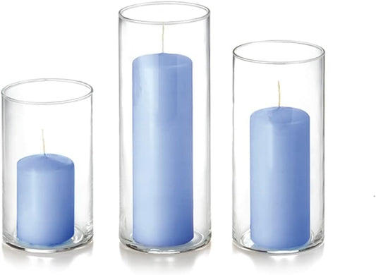 YummiCandles Set of 12 Slim Pillar & Cylinder Candles – Periwinkle Blue