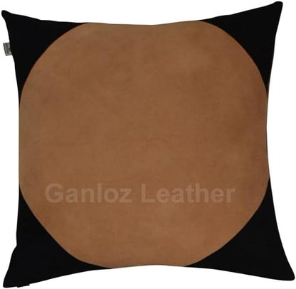 Lambskin Leather Pillow Cover - Sofa Cushion Case - Decorative Throw Covers for Living Room & Bedroom, 18x18 Inches - Black & Brown(01) Pack of 1