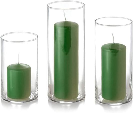 YummiCandles Set of 12 Slim Pillar & Cylinder Candles – Green Tea