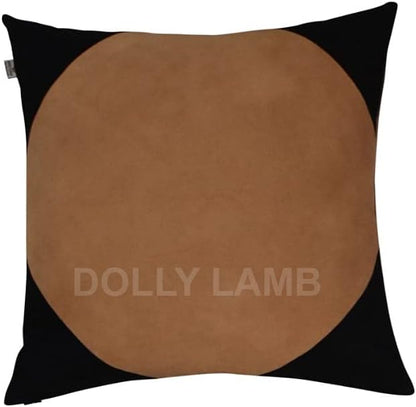 D DOLLY LAMB Lambskin Leather Pillow Cover - Sofa Cushion Case - Decorative Throw Covers for Living Room & Bedroom, 14x14 Inches - Black & Brown(01) Pack of 2