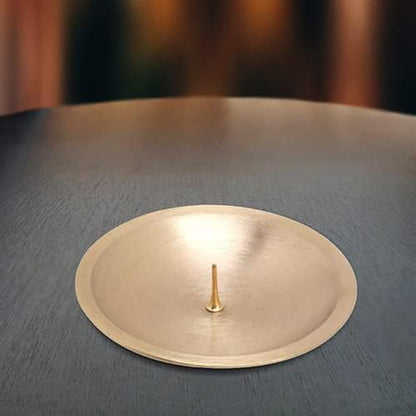 Brass Candle Coaster with Thorn 3.14 Inch Diameter, Matte Gold Handmade Round Candle Holder Plate, Decorative Candle Base