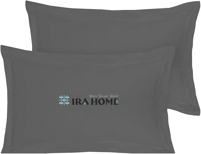 100% Egyptian Cotton Cushion Covers 26x26 Inch, 800 Thread Count - Decorative Pillow Covers for Sofa, Bed & Office - Soft, Durable, Breathable Luxury Throw Pillowcases - Pack of 2, Dark Grey