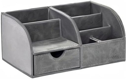 UnionBasic Desk Organizer, Multi-functional Leather Desktop Office Organizer, Pen Holder - Business Card/Pen/Pencil/Mobile Phone/Stationery Holder Storage Box, Taiga Dark Grey
