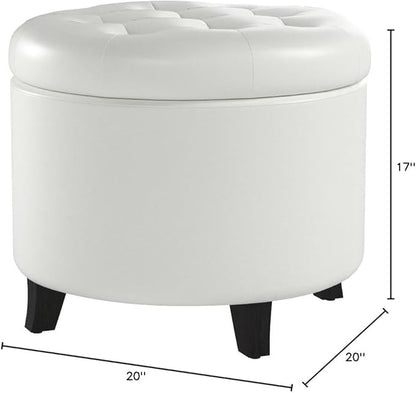 Convenience Concepts Designs4Comfort Round Storage Ottoman 19.75" - Versatile Contemporary Foot Stool for Living Room, Office, Ivory Faux Leather