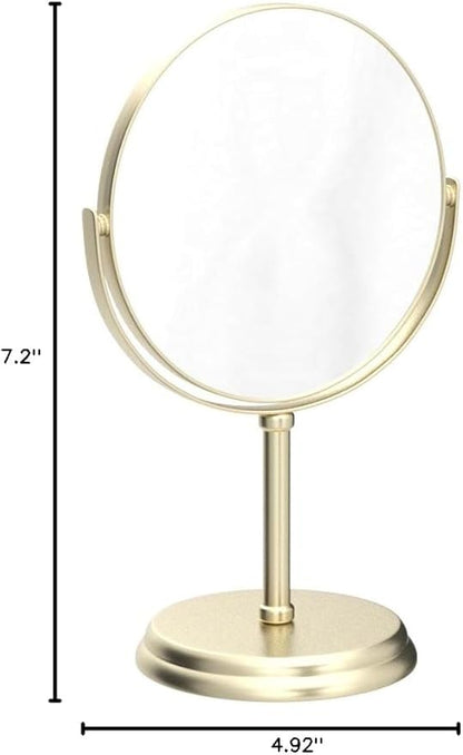 Amazon Basics Tabletop Magnifying Vanity Round Mirror with Clear Reflection, 1X/5X Magnification, Iron Frame, 7.2" x 4.92", Gold