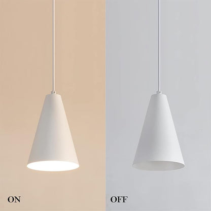 White Plug In Pendant Lights Kitchen Island,Dining Room Light Fixtures Over Table 1 Pack with Cone Metal Shade, Modern Farmhouse Mini Chandeliers with Cord On/Off Switch Hanging Lighting for Sink