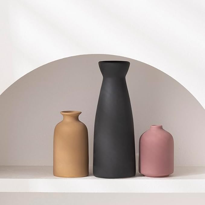 Multicolor Ceramic vase Set-3 Small Flower vases for Decor,Home Rustic Vase Farmhouse Decor Vase Vases for Bouquet Pampas Grass Dried Fresh Flowers Living Room Kitchen Bedroom Bathroom