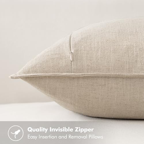 MIULEE Neutral Cream/Gray Linen Pillow Covers Pack of 4 Decorative Natural Solid Throw Pillow Covers Soft Accent Boho Farmhouse Couch Pillowcases Modern Home Decors for Living Room Bed Sofa 24x24 Inch