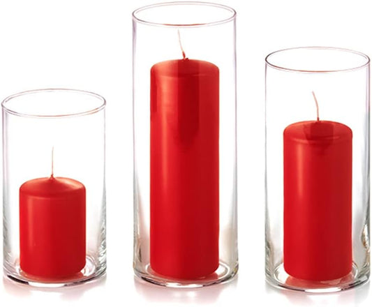 Yummi Set of 12 Slim Pillar & Cylinder Candles – Ruby Red