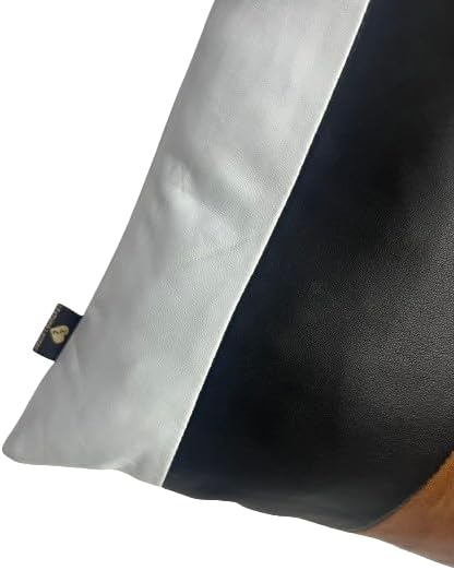 D DOLLY LAMB Lambskin Leather Pillow Cover - Sofa Cushion Case - Decorative Throw Covers for Living Room & Bedroom, 18x18 Inches - Black & Tan Pack of 2