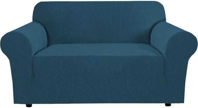 H.VERSAILTEX Stretch Sofa Cover Loveseat Slipcover|Sofa Cover for Dogs 1 Piece with Elastic Bottom, Textured Checked Jacquard Fabric(Loveseat 58"-70" Wide, Deep Teal)
